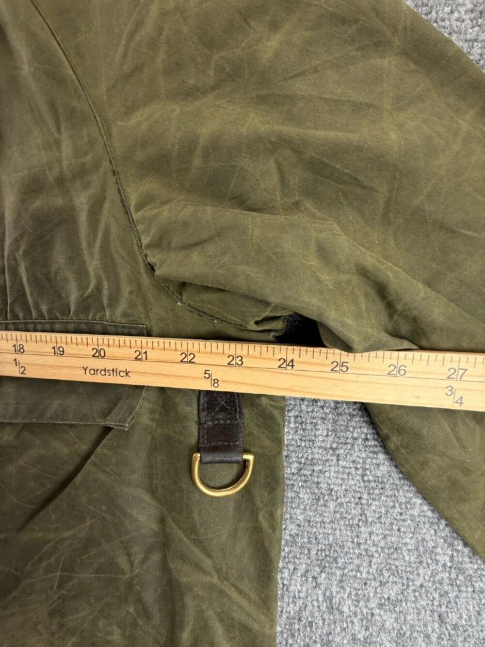 VTG Barbour Spey A130 Waxed Jacket Green Men Fishing Wasting Angler Pin Short - Picture 8 of 16